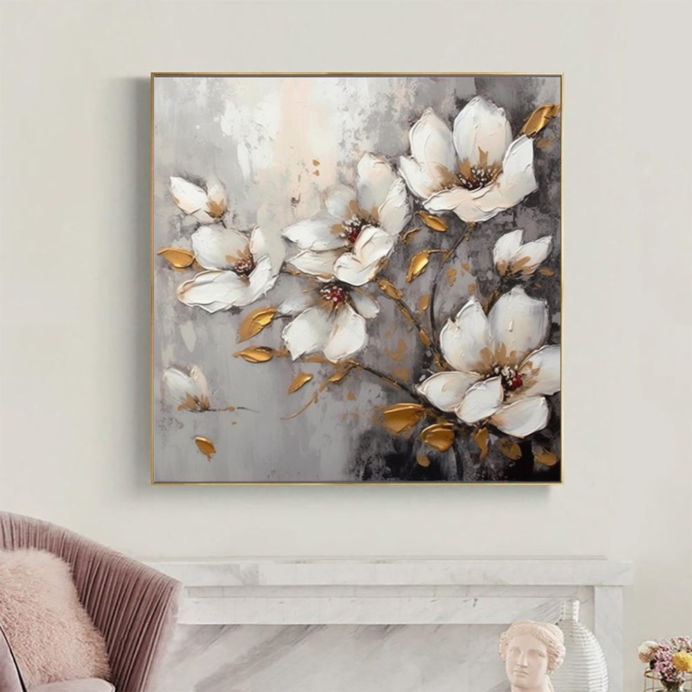 Gold White Flower Art