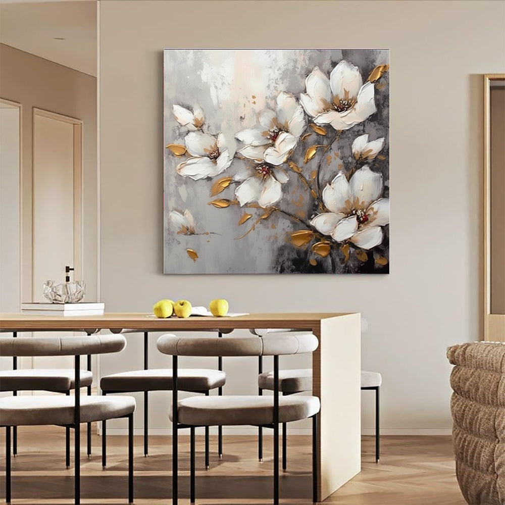 Gold White Flower Art