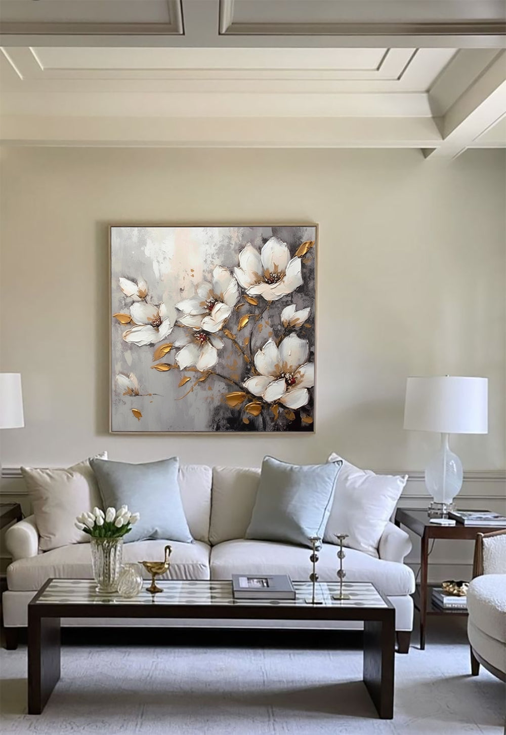 Gold White Flower Art