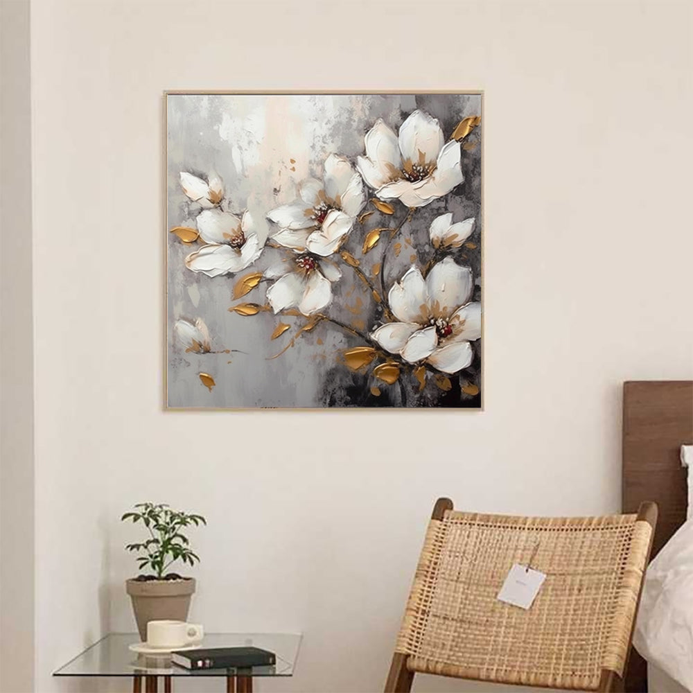 Gold White Flower Art