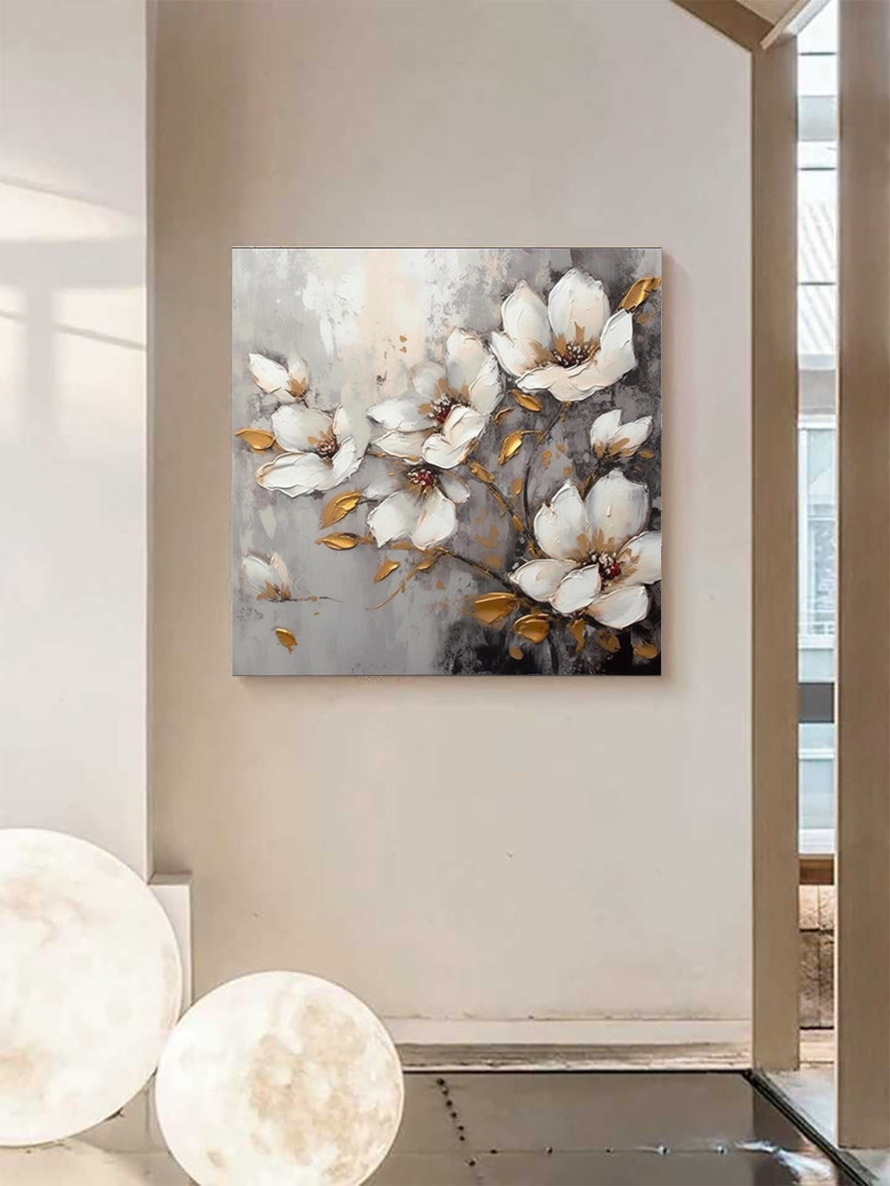 Gold White Flower Art