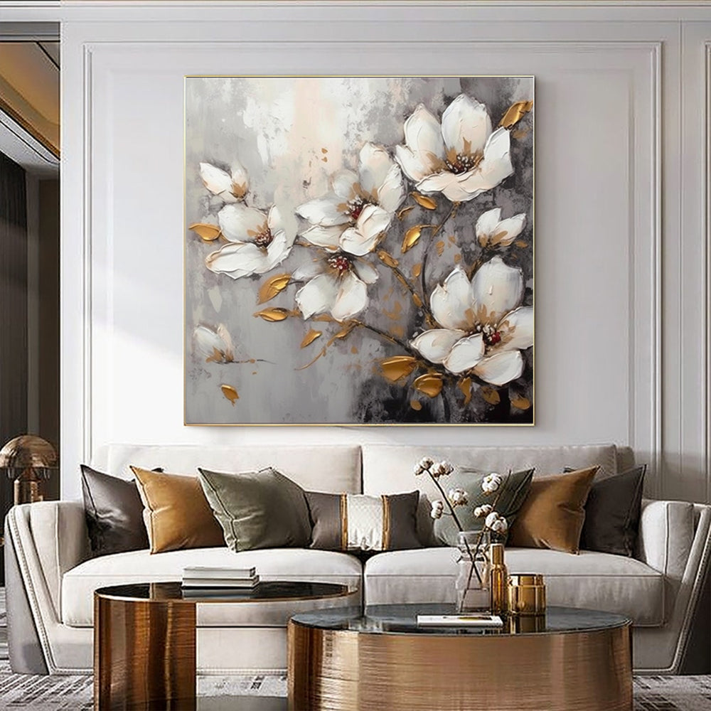 Gold White Flower Art